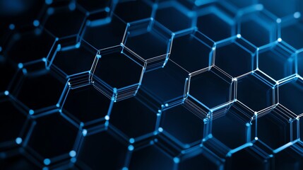 Poster - An abstract close-up image of interconnected hexagonal shapes in a vibrant blue hue. This digital design concept illustrates modern technology and innovation in a captivating way.