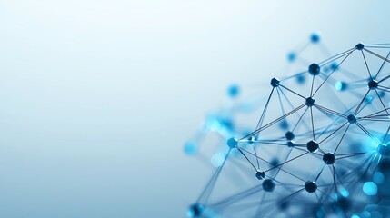 Poster - Abstract network visualization with interconnected nodes and lines in a blue gradient. This image represents data connections, digital communication, and modern technology.