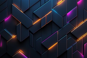 Poster - A modern abstract background featuring geometric shapes with vibrant neon illumination. The interplay of light and dark creates a captivating visual experience.