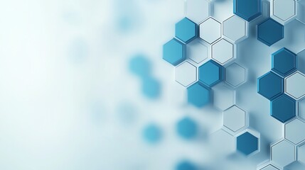Poster - Abstract design featuring a pattern of blue and white hexagons, creating a modern and clean background. Perfect for technology, science, or digital art projects.