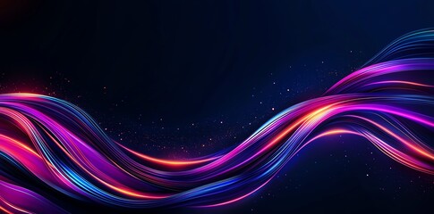 Poster - A vibrant neon wave of colorful light flows across the dark background, creating a dynamic and modern aesthetic. Perfect for tech, music, or creative visuals.