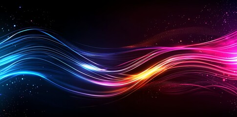 Poster - A vibrant wave of color flows across a dark background, blending shades of blue, pink, and orange