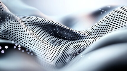 Poster - An abstract representation of a flowing mesh design, featuring intricate dotted patterns and soft gradients