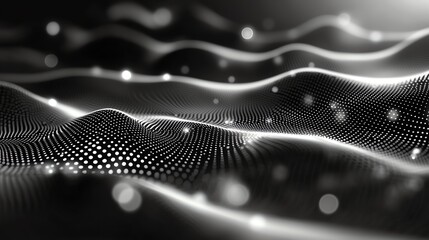 Poster - A mesmerizing abstract composition of flowing waves in monochrome, highlighted by subtle shimmering dots and gradients. Perfect for digital art and modern design concepts.