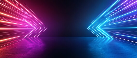 Poster - A futuristic background featuring vibrant neon lights in pink and blue, creating an energetic and dynamic atmosphere perfect for tech, music, or event-related designs.