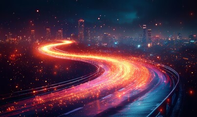 Poster - Dynamic motion captured through curved neon light streaks
