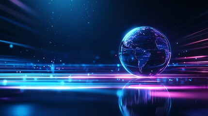 Poster - A vibrant digital depiction of a globe illuminated by dynamic light streaks