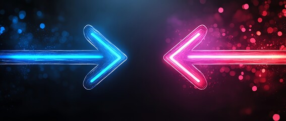 Poster - This vibrant digital artwork features dynamic arrows in blue and pink hues, creating an eye-catching contrast against a dark background, ideal for modern designs and technology the