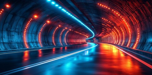 Poster - Speed and motion depicted abstractly in a blue highway tunnel