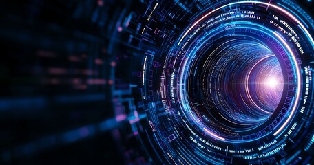 Aufkleber - A mesmerizing view of a futuristic tunnel illuminated by vibrant lights, symbolizing the digital age, technology, and the endless possibilities of innovation and exploration.