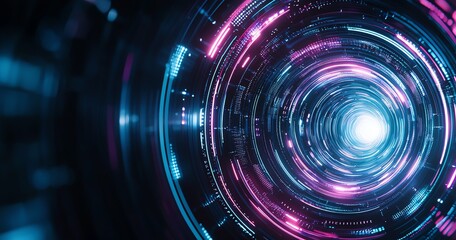 Poster - A mesmerizing view into a futuristic tunnel of light and color, showcasing vibrant blue and pink hues that evoke a sense of advanced technology and innovation, perfect for digital