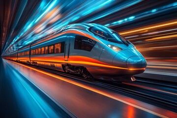 Poster - A stock dynamic abstract background with light streaks suggesting speed and motion in cool blue colors