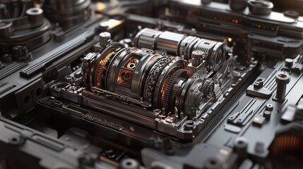 Poster - An image showing the internal parts of a gearbox with gears and springs, with tools surrounding it for an organized repair process.