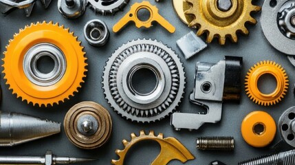 Poster - An image showing the internal parts of a gearbox with gears and springs, with tools surrounding it for an organized repair process.