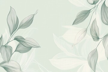 Aufkleber - Elegant botanical line art design on a soft green background with subtle textures enhancing a modern eco-friendly aesthetic