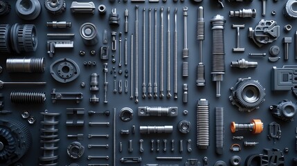 Poster - A clean, organized mechanic's workspace with car transmission components and repair tools arranged neatly for gear system repair.