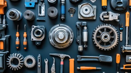 Poster - A wide shot of a car gear system with damaged components exposed and repair tools placed around it.