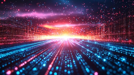 Poster - Broadcasting studio with an abstract background of pink and blue, illuminated by gradient light and glow