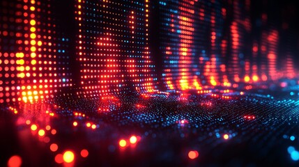Poster - A broadcasting studio features a colorful background of pink, orange, and blue with motion blur and is illuminated by a gradient light and glow effect