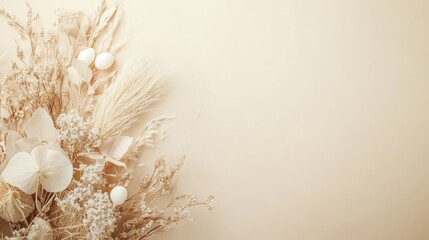 Poster - Minimalist Easter card with a delicate dried floral arrangement on a soft beige background, simple and stylish, with copy space.
