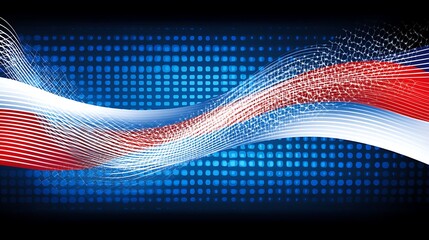 Poster - Dynamic red white blue wave over digital grid backdrop composition