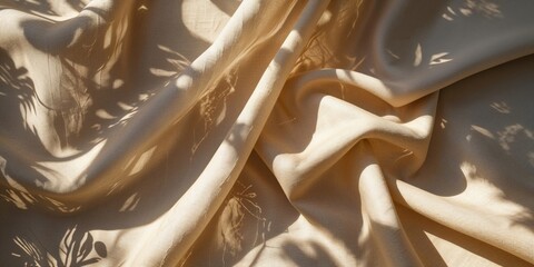 Poster - Textured fabric bathed in sunlight with delicate plant shadows creating a serene atmosphere