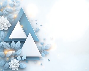 Poster - Blue and white paper triangles adorn floral and leaf arrangement