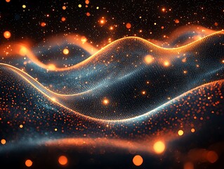 Poster - An abstract digital design featuring flowing wave like sparkling lights