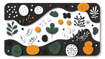 Aufkleber - Modern flat lay with botanical elements in neutral colors and organic shapes