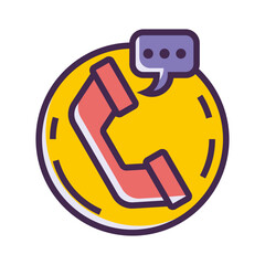 Poster - A Cheerful Phone Icon Ready To Connect You With Friendly Chat And Vibrant Communication In A Bold Yellow Circle And Simple Line Art Style