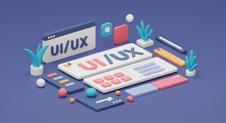 A vibrant array of UI/UX design tools and sleek icons against a rich purple background, showcasing creativity in digital interfaces.
