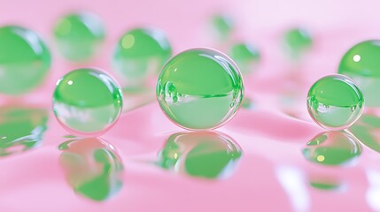 Poster - Abstract Green Spheres on Pink Surface: A Study in Light and Reflection