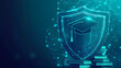 © city of pictures - Knowledge Security: A digital shield protects a mortarboard, stacked books, and a network of dots, representing security, education, knowledge, and technology.