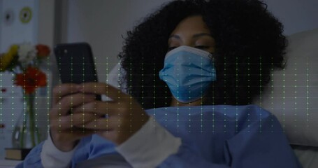 Poster - Person in hospital bed using smartphone with green heartbeat animation overlay