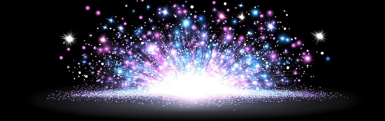 Poster - energetic bursts of colorful glowing particles against black backdrop