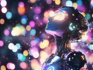 Poster - Artificial intelligence with glowing lights - ai