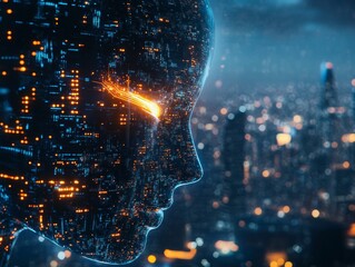 Poster - Artificial intelligence with glowing lights - ai