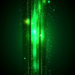 Poster - Green luminous lines with scattered bright dots in dark space