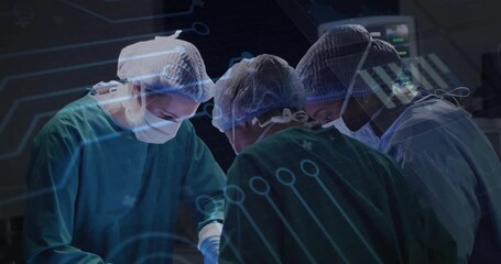 Poster - Surgeons in operating room with digital data processing animation overlay