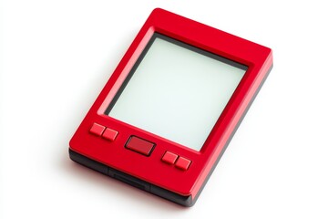 Poster - Red Electronic Device with Simple Buttons and Blank Screen on White Background