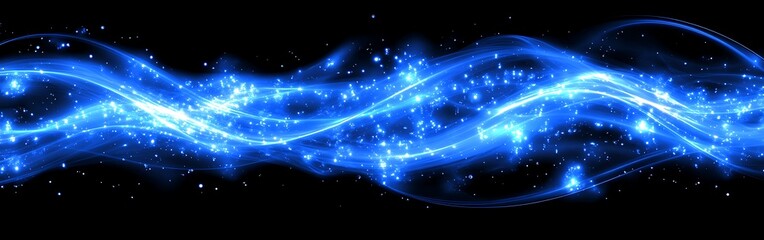 Poster - Swirling luminous azure energy wave graphic on black backdrop element