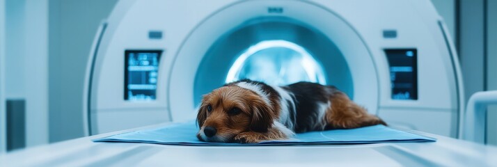 Aufkleber - High-tech veterinary diagnostics with abstract medical scans of pets featuring ultrasound and X-ray visuals in a modern clinical environment