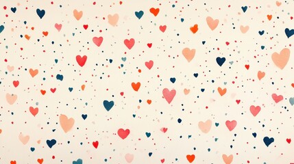 Poster - Colorful hearts scattered across a light background creating a joyful and playful atmosphere suitable for various decorative uses