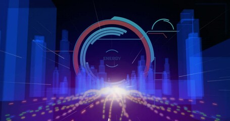 Poster - In animation, futuristic cityscape glowing pathways with energy data visualization