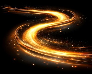 Poster - glowing golden light trails moving across a black background gracefully