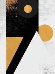 Fototapete - Minimalist geometric design featuring black, white, and gold shapes for modern aesthetic appeal