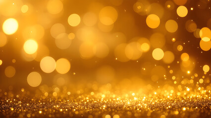 Poster - Golden Bokeh Lights with Sparkling Glitter Dust Background Celebration
