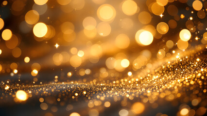 Poster - Dazzling Golden Bokeh Cascades: A Symphony of Light and Shadow in Abstract Art