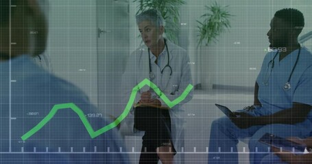 Poster - Discussing financial graph, doctors in medical consultation with animation in office