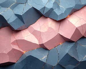Poster - abstract polygonal surfaces with cracks and golden vein lines